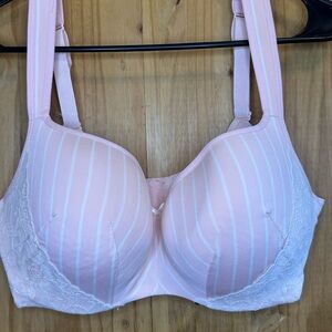 Cacique Light Pink Striped Lace Bra